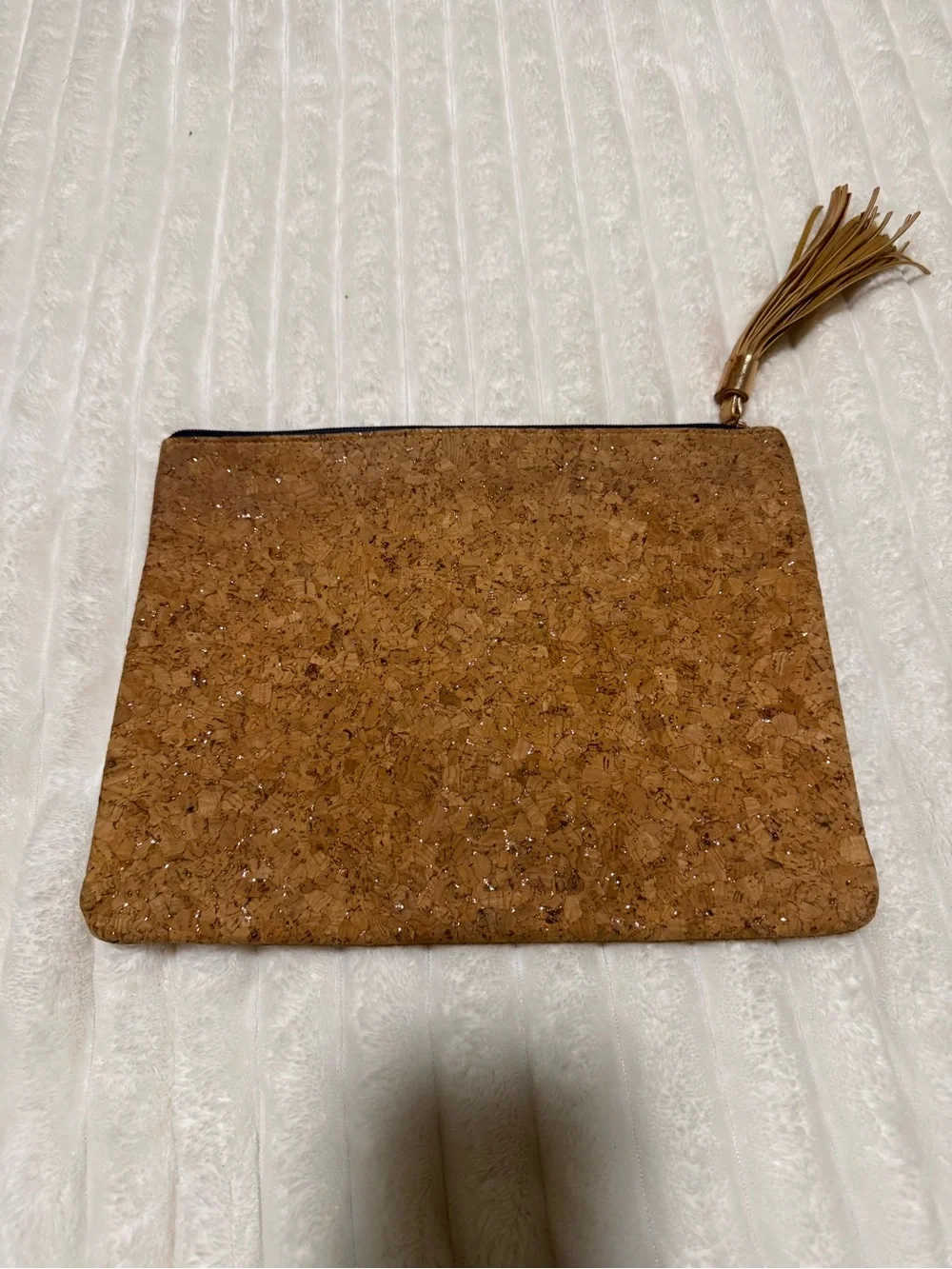 Cork Zip Wristlet Clutch in Brown with Tassel